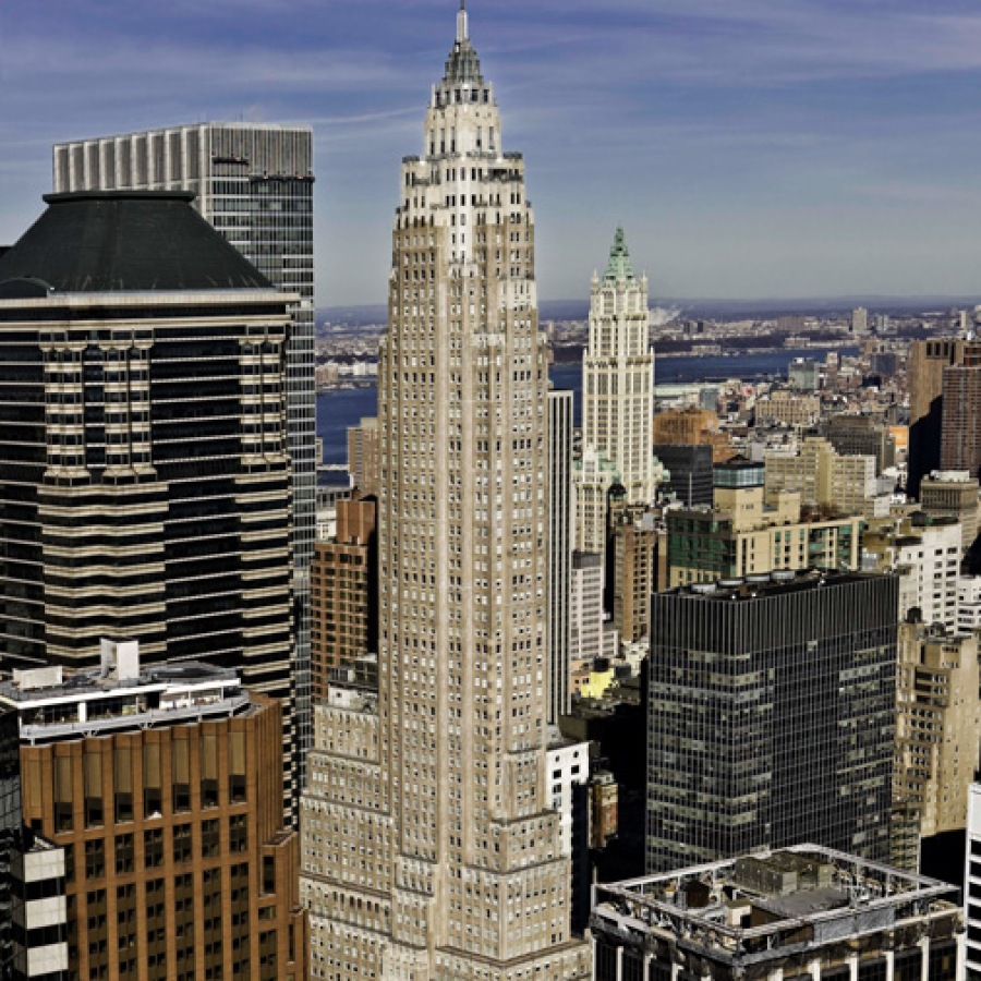 aerial of downtown city area