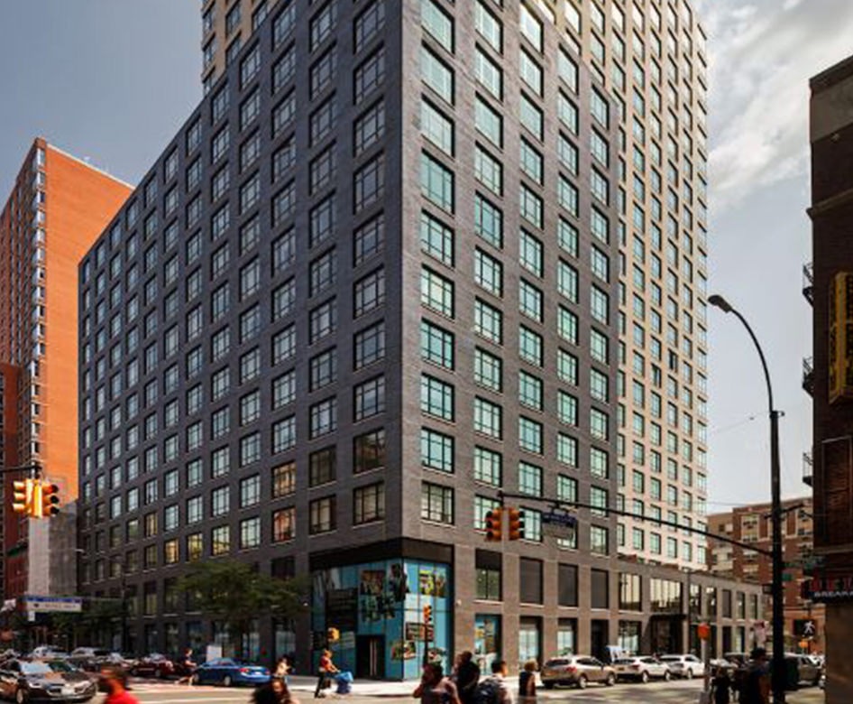 the front of a building at street level