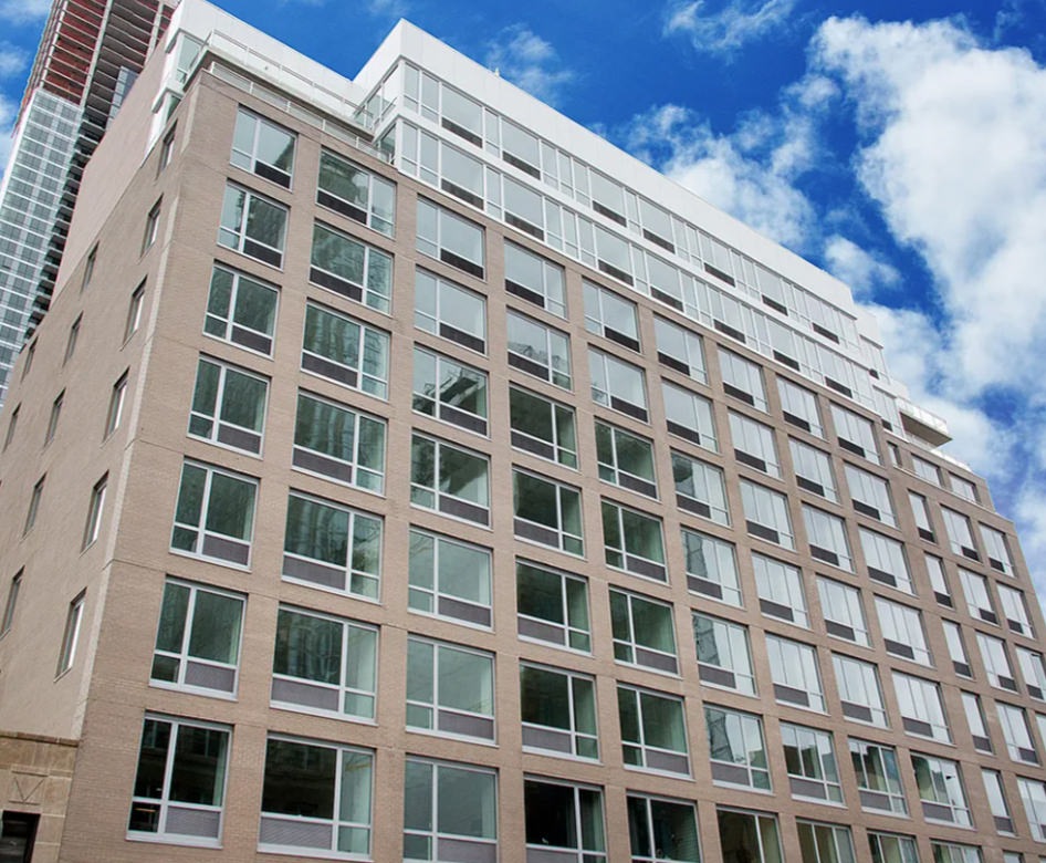 the front of a building at street level